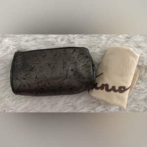 Junior Drake‎ Metallic Leather Round Pouch Cosmetic Bag Clutch